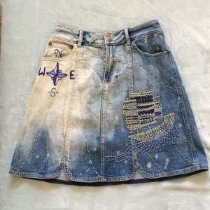 Anthropologie Denim Embroidered Sailing Skirt